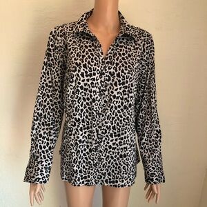 Lane Bryant Black/Silver Animal Print Leopard Button-Down Shirt Women’s Size 16